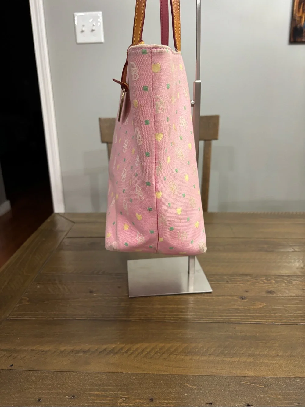 Dooney & Bourke Vintage Pink Logo Tote with Gold Heart Charm